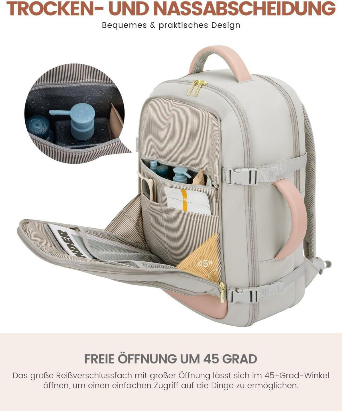 Handgepäck Rucksack 40L Reise Laptop Business Wandern Grau