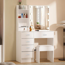 Schminktisch mit LED-Beleuchtung, Spiegel, Hocker, 6
