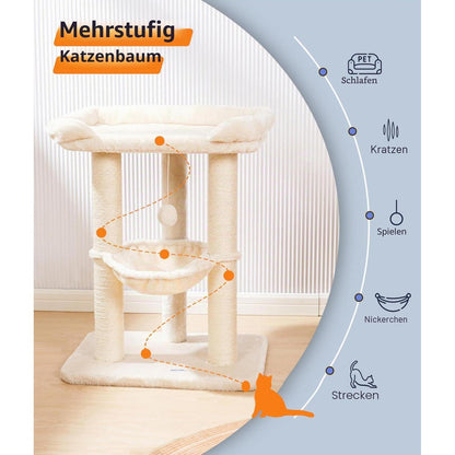 Hoher Kratzbaum für Katzen mit Hängematte & Liegefläche