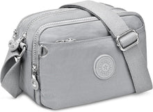 VOBUKE Kleine Umhängetasche Damen Nylon Crossbody Bag 10 Fächer Beige