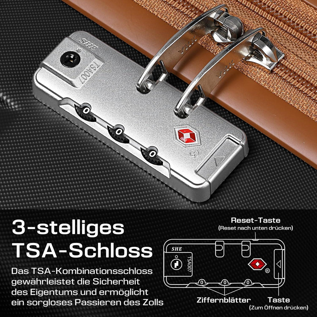 Großer ABS Koffer mit TSA Schloss 4-Rollen 48x30x76cm Schwarz XL