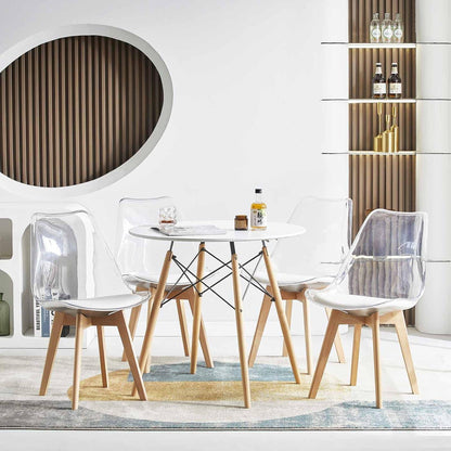 Transparente Esszimmerstühle Set 8 – Skandinavischer Stil mit Holzbeinen