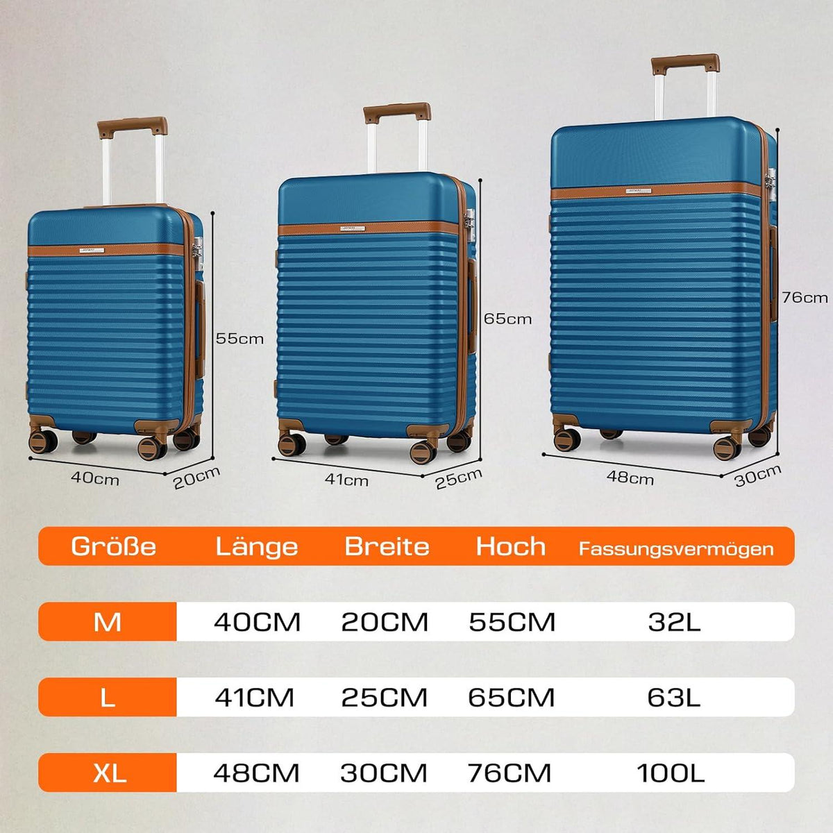 Koffer Trolley ABS Hartschale 4 Rollen TSA Schloss erweiterbar 65L