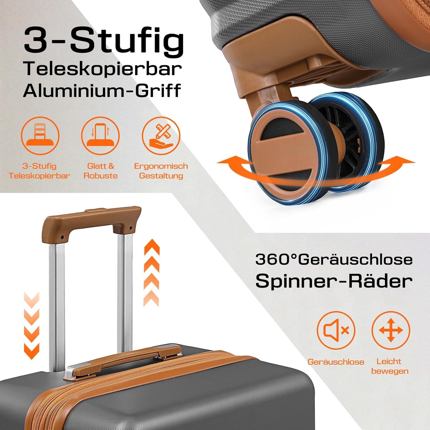 ABS Hartschalen Koffer 4 Rollen TSA Schloss Erweiterbar 41x25x66cm 65L Grau