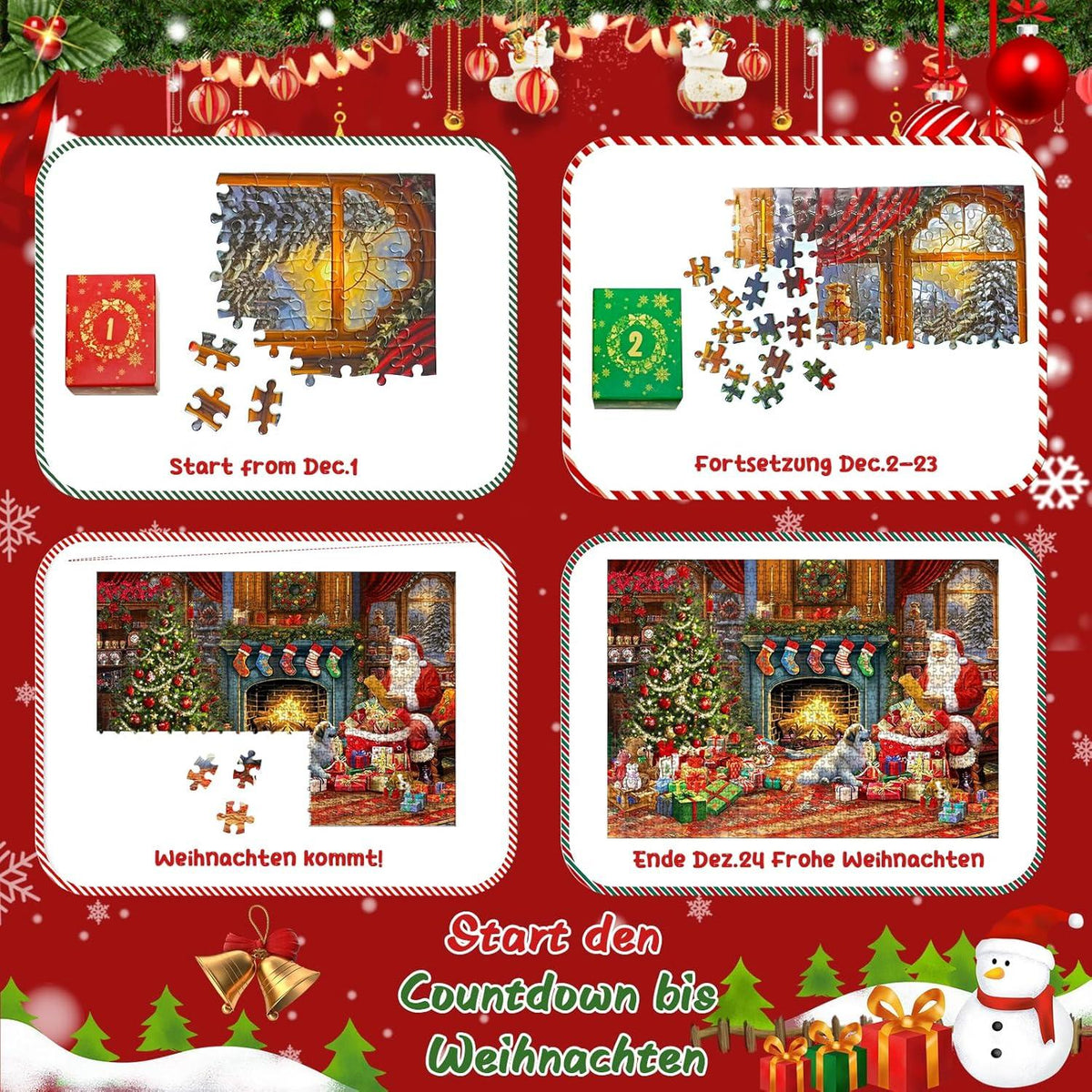 Weihnachts Adventskalender Puzzle 2024 1008 Teile Jigsaw 70x50cm