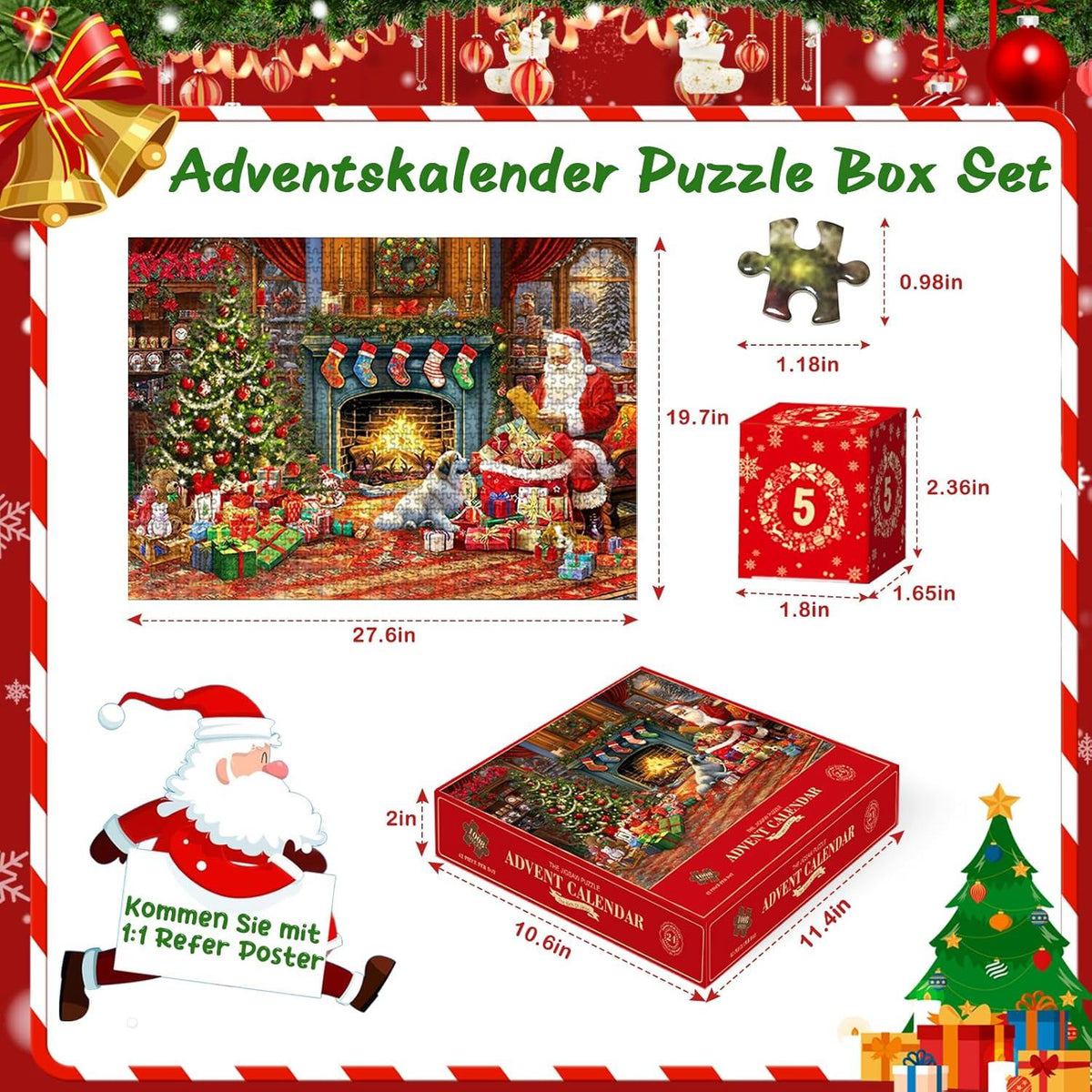 Weihnachtskalender Puzzle 2024 1008 Teile Mädchen Jungen 70x50cm