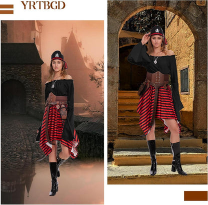 Mittelalter Piratenkostüm Damen Halloween Karneval XS Schwarz