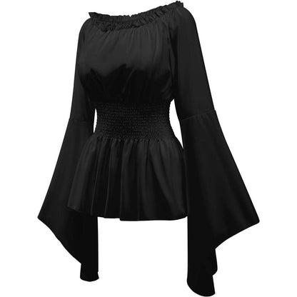 Piratenkostüm Damen Mittelalter Bluse mit Korsett & Gürteltasche Schwarz