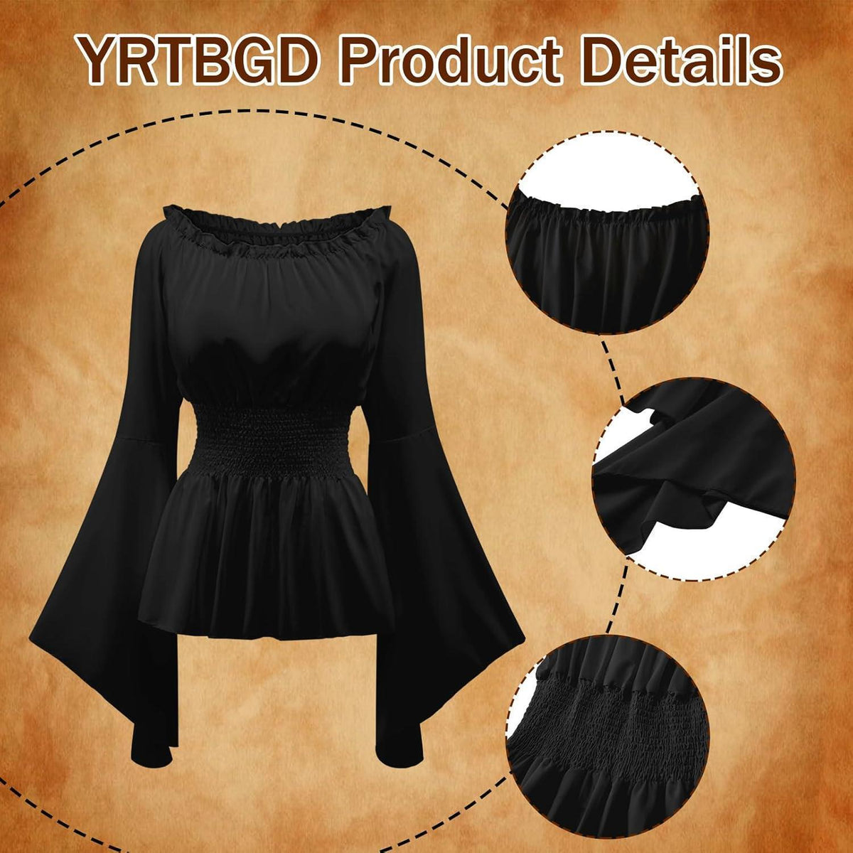 Piratenkostüm Damen Mittelalter Bluse mit Korsett & Gürteltasche Schwarz