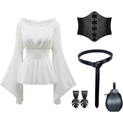 Piratenkostüm Damen Mittelalter Bluse mit Korsett & Gürteltasche
