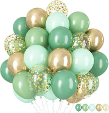60x 12 Zoll Salbeigrün Olivgrün Gold Luftballons für Party Deko