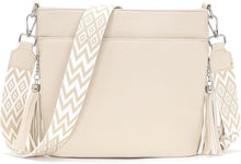 Umhängetasche Damen Leder PU Mittelgroß Beige 4 Fächer