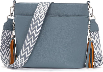 Umhängetasche Damen Mittelgroß Leder PU Tasche Blau