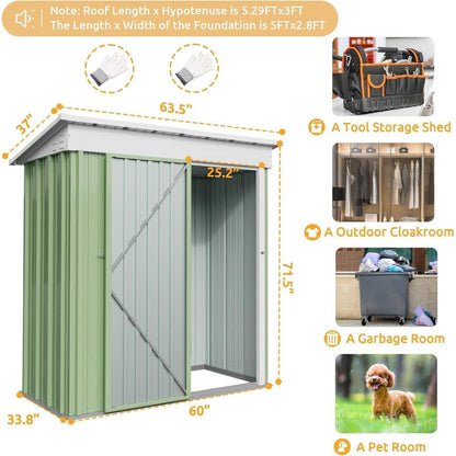 Metall Gartenhaus 1,5 m² Pultdach – 162x92x180 cm