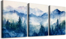 Aquarell Wald Bilder Set Blau Grün Landschaft Schlafzimmer