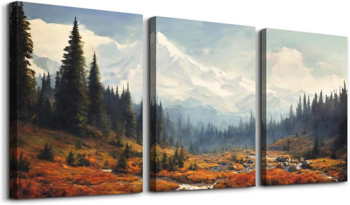 Aquarell Wald Leinwand Bilder Set Natur Landschaft Wandbilder 40cm x