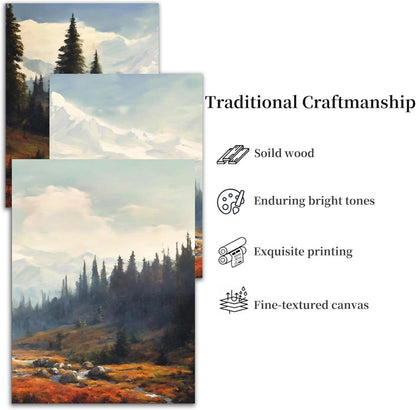 Wandbilder Set Aquarell Wald Landschaft Wohnzimmer Schlafzimmer Büro 40cm x 58cm x 3
