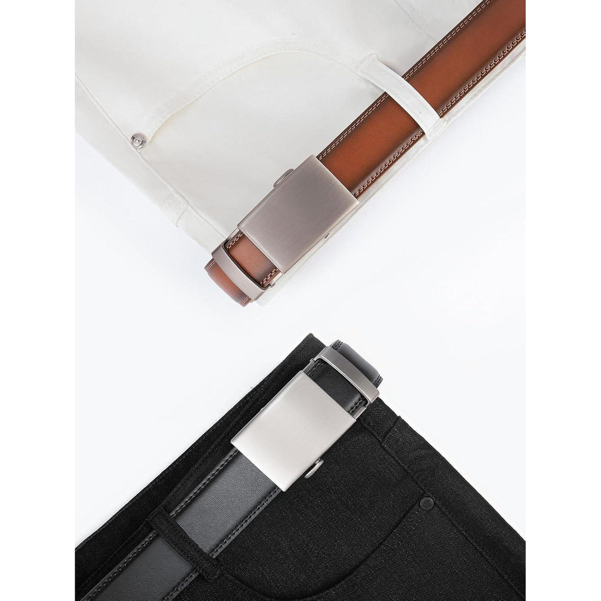 Automatik Gürtel Herren mit Ratsche, größenverstellbar, Braun in Lederoptik
