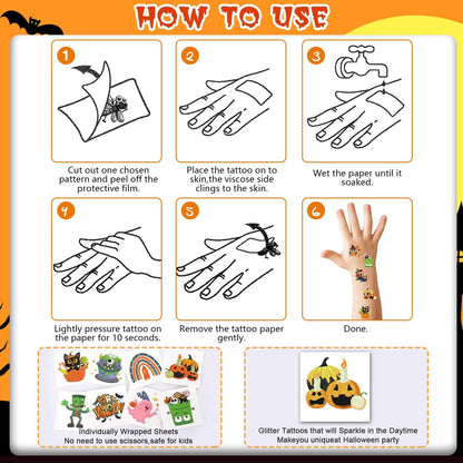 Halloween Glitzer Tattoos Kinder 96 Blätter Aufkleber Mädchen Jungen Party