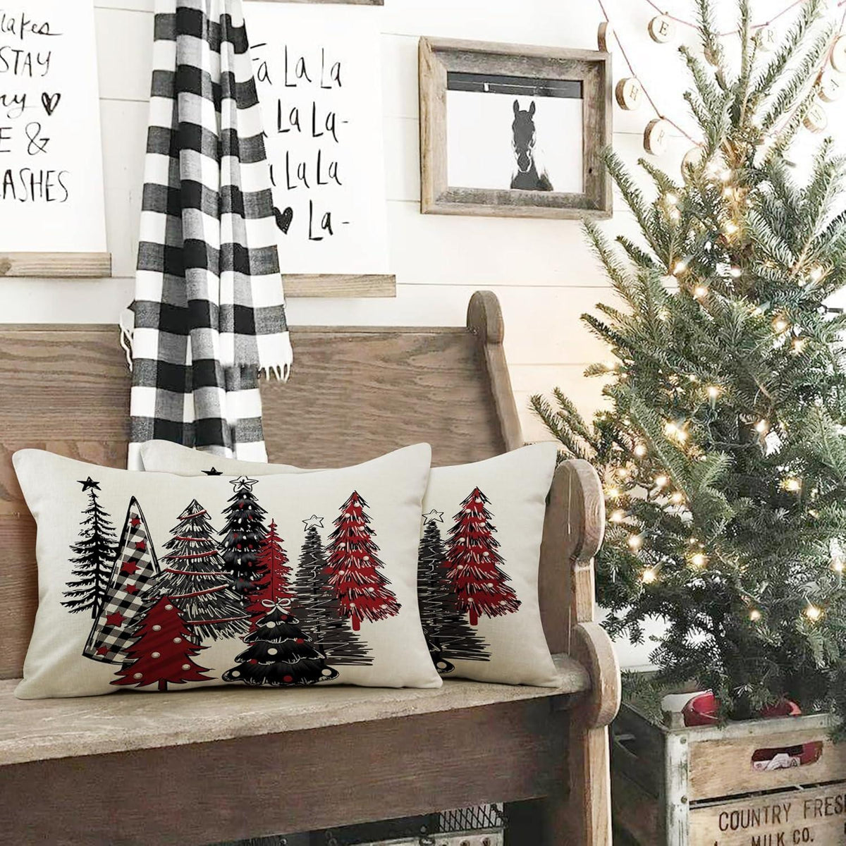 Weihnachten Kissenbezug 30x50 Leinen 2er Set Deko Sofa Couch