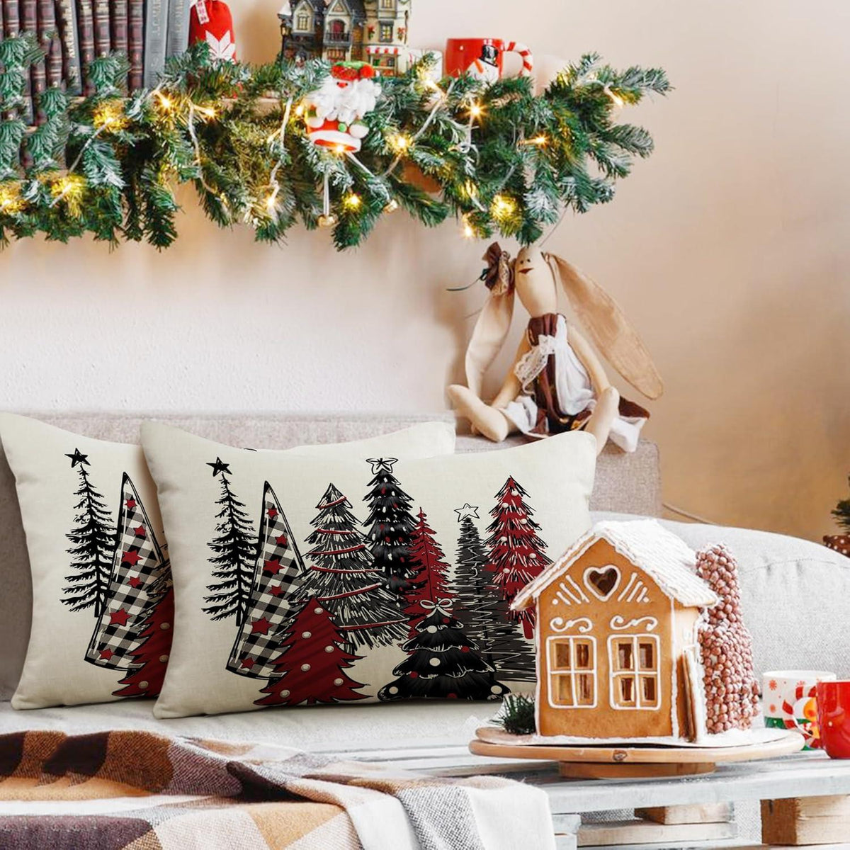 Weihnachten Kissenbezug 30x50 2er Set Leinen Deko Sofa Schlafzimmer