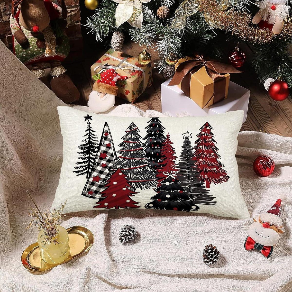 Weihnachten Kissenbezug 30x50 2er Set Leinen Dekokissen Sofa Couch 30x50cm