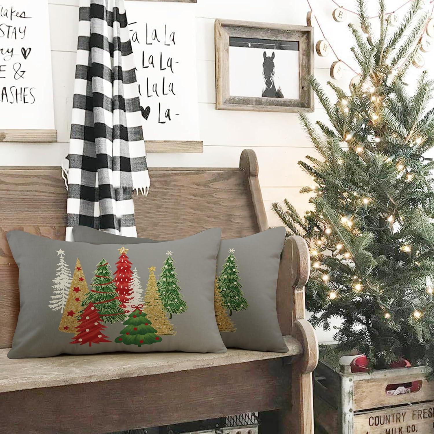 Weihnachten Kissenbezug 30x50 Leinen Dekokissen Set - 2er