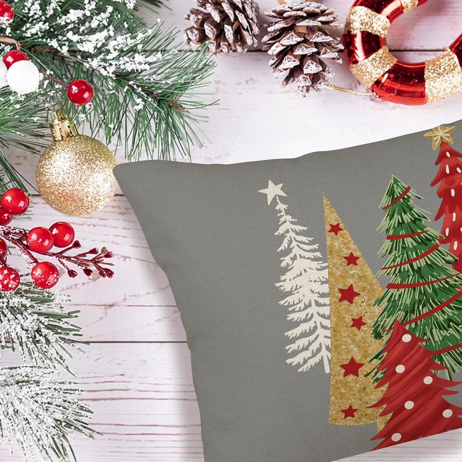Kissenbezug Weihnachten 30x50 Leinen 2er Set Deko Sofa Couch