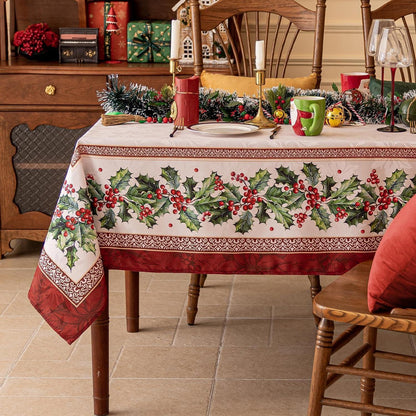 Weihnachts Tischdecke Jacquard Winter Vintage 152x213 cm