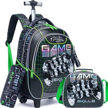 Rollrucksack für Mädchen 6-8 Jahre – Mintgrünes Koffer-Set