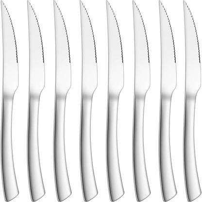 8er Steakmesser Set Edelstahl mit Wellenschliff, Pizzamesser