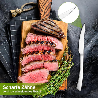 8er Steakmesser Set Edelstahl mit Wellenschliff, Pizzamesser