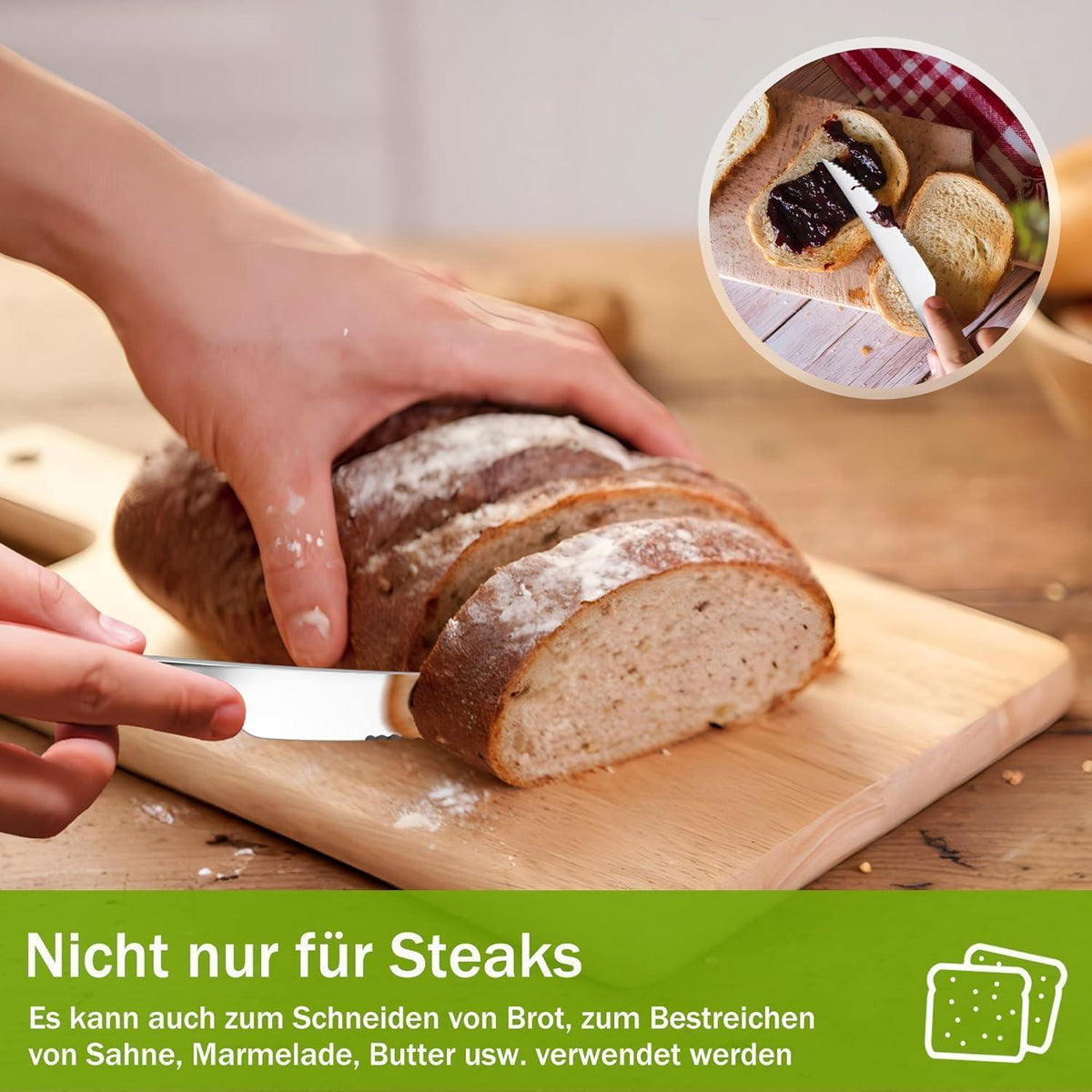 8er Steakmesser Set Edelstahl mit Wellenschliff, Pizzamesser