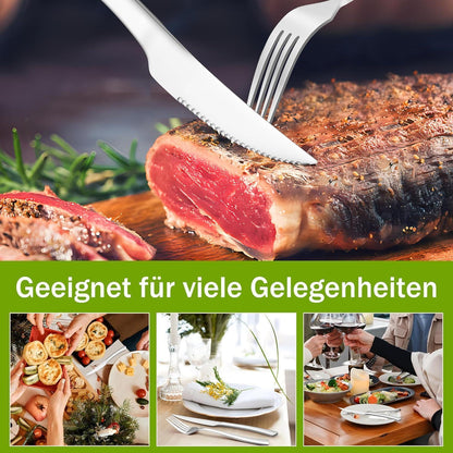 8er Steakmesser Set Edelstahl mit Wellenschliff, Pizzamesser
