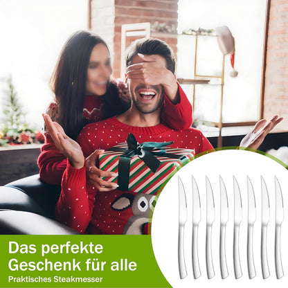 8er Steakmesser Set Edelstahl mit Wellenschliff, Pizzamesser