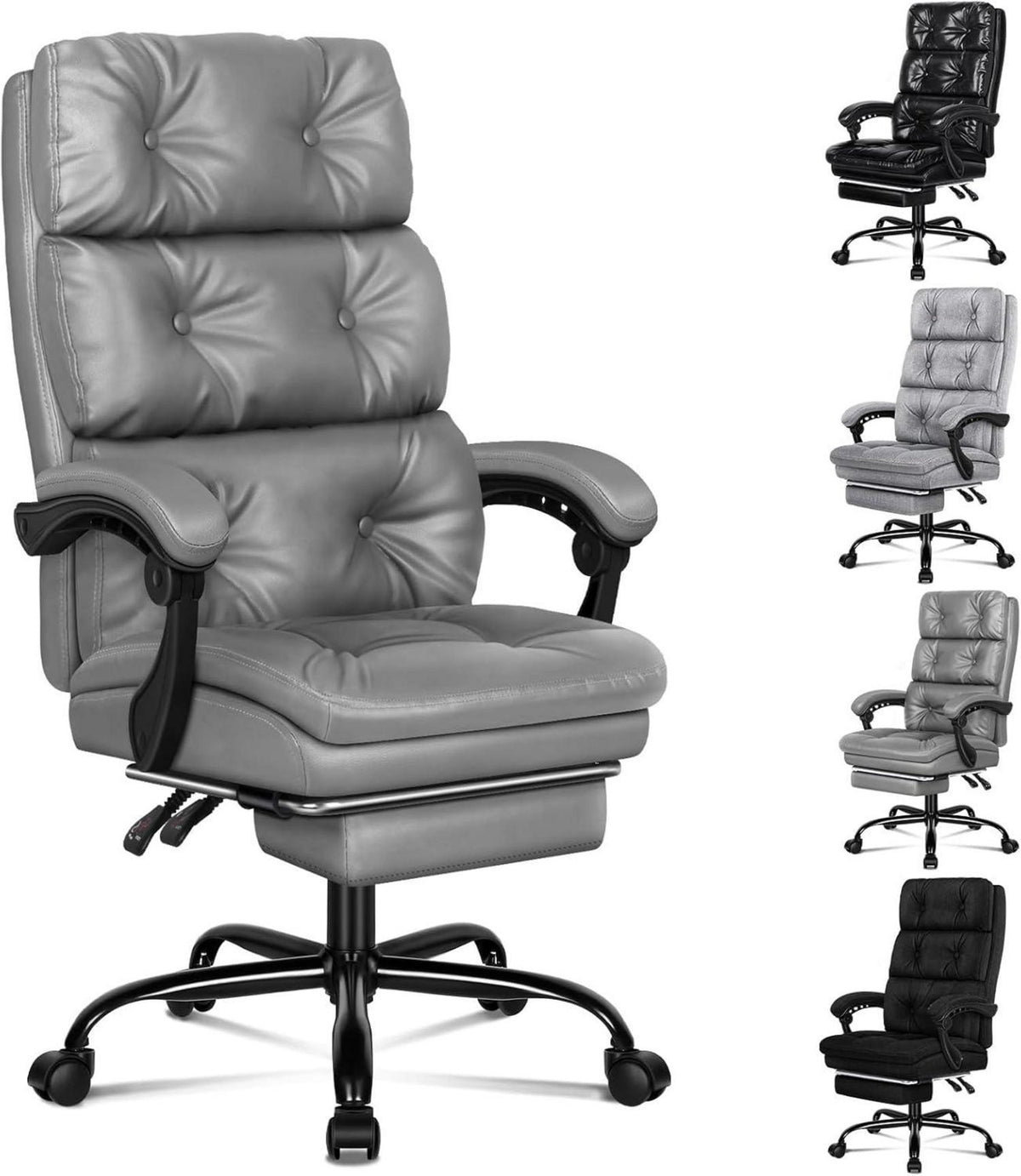 Bürostuhl mit hoher Rückenlehne, 150° Neigung, 360° Drehung, Fußstütze