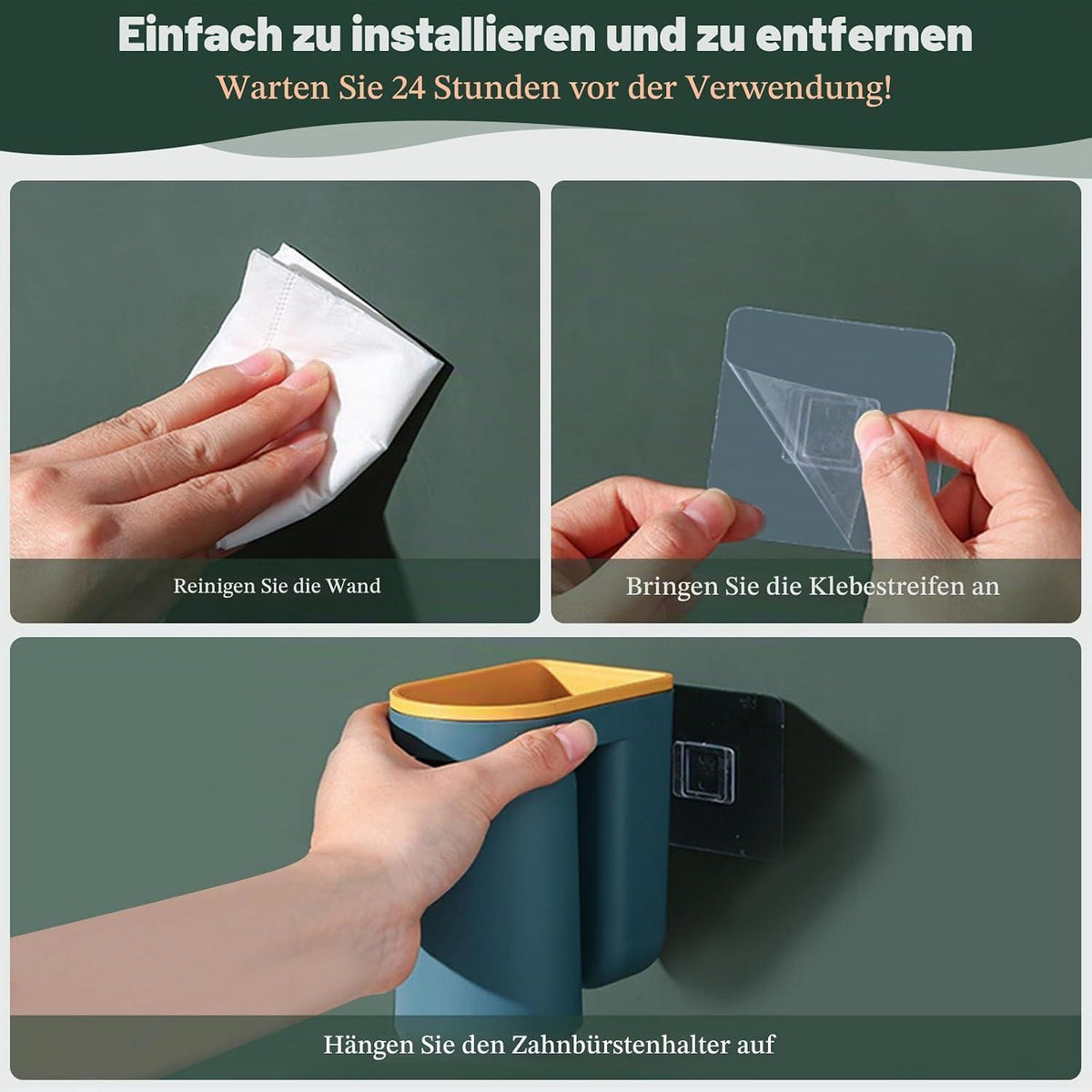 4er-Set Zahnbürstenhalter Wand mit Bechern & Ablage