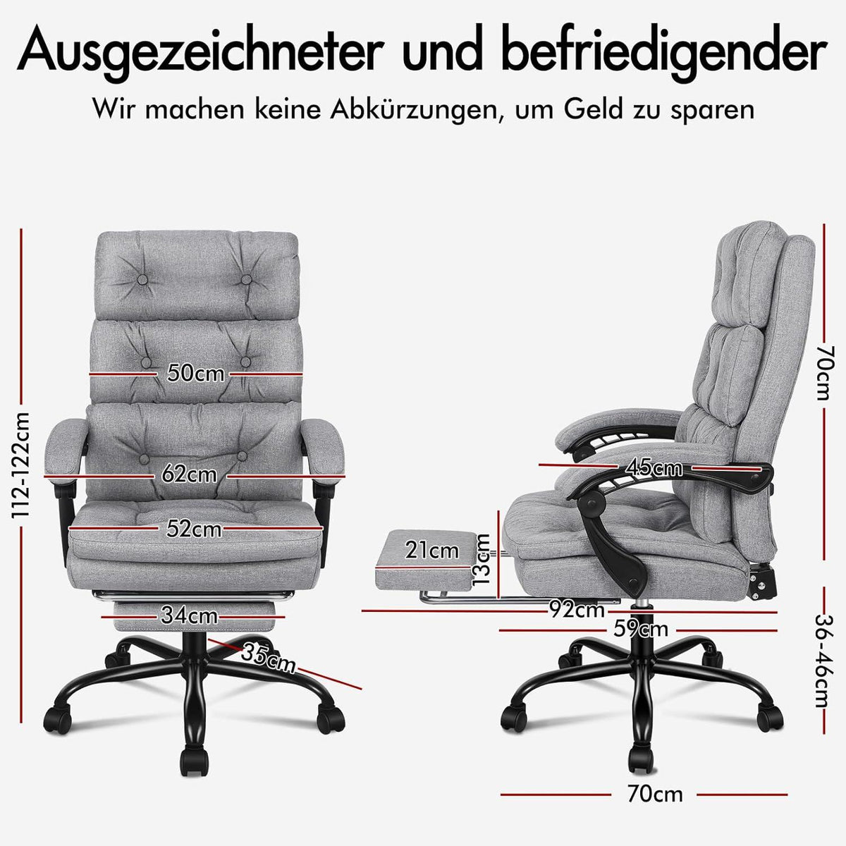 ALFORDSON Bürostuhl 150° Neigung 360° Drehung Grau