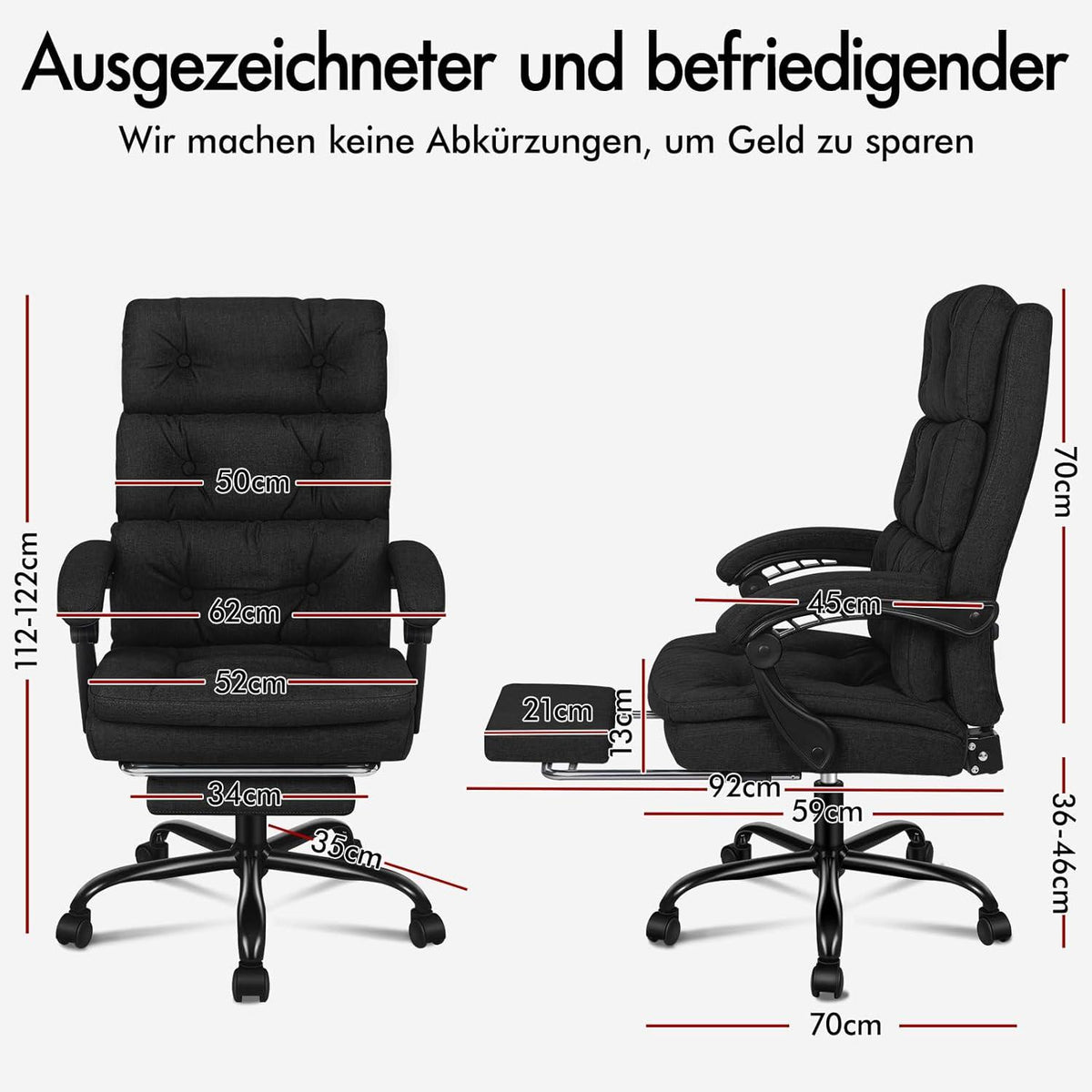 ALFORDSON Großer Bürostuhl Schwarz Hochwertiger