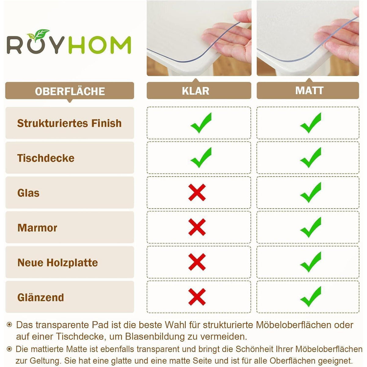 Transparente Tischfolie 100x240 cm – Rutschfest & Kratzfest