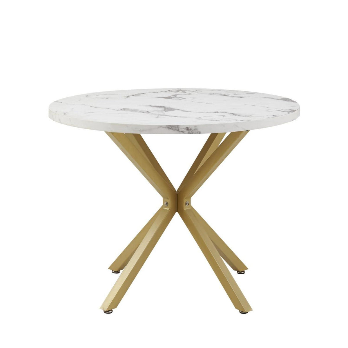Moderner runder Esstisch weiß+gold, 100cm – für Küche & Wohnzimmer