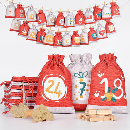 Adventskalender zum Befüllen 2026 Stoff Jutesäckchen 18x13cm