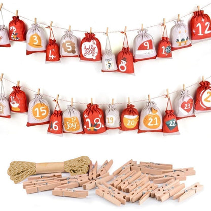 Adventskalender zum Befüllen 2026 Stoff Jutesäckchen 18x13cm