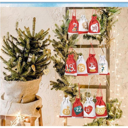 Adventskalender zum Befüllen 2026 Stoff Jutesäckchen 18x13cm