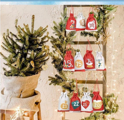 Adventskalender 2024 zum Befüllen Jutesäckchen 18x13cm mit Aufkleber