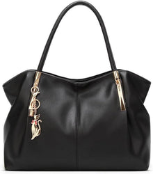 Damen Handtasche PU Leder Shopper Schultertasche Elegant Groß Schwarz