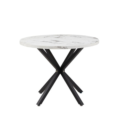Moderner runder Esstisch 100cm – Industrieblech & Schwarz – Weiß/Schwarz Marmor
