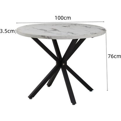 Moderner runder Esstisch 100cm – Industrieblech & Schwarz – Weiß/Schwarz Marmor