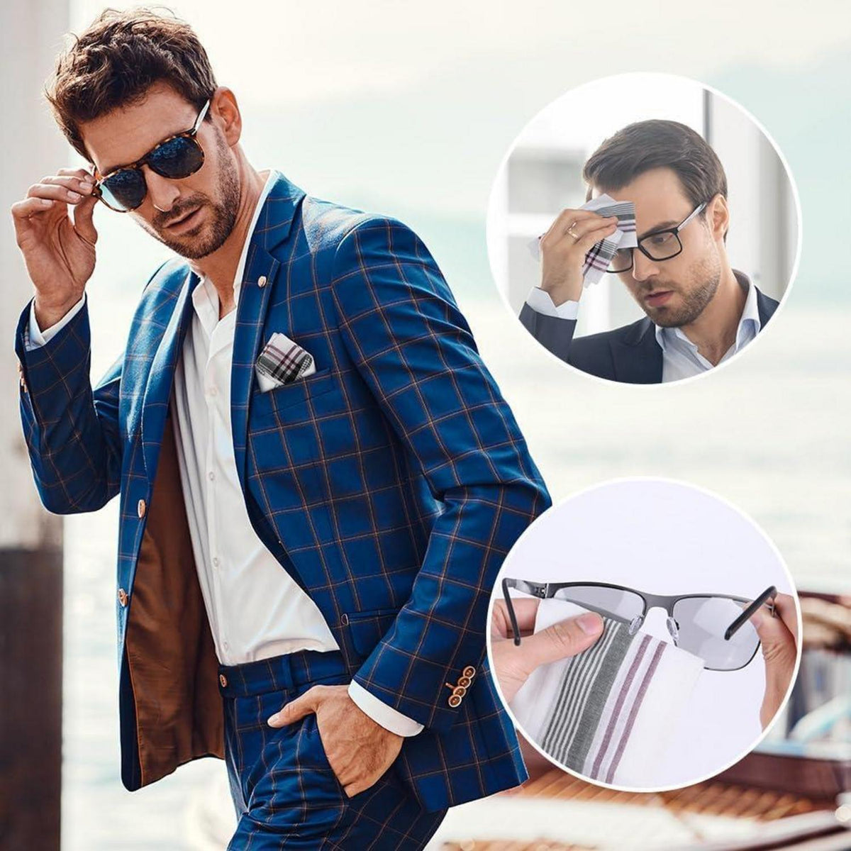 Herren Taschentücher Stoff 24er Set Baumwolle Plaid