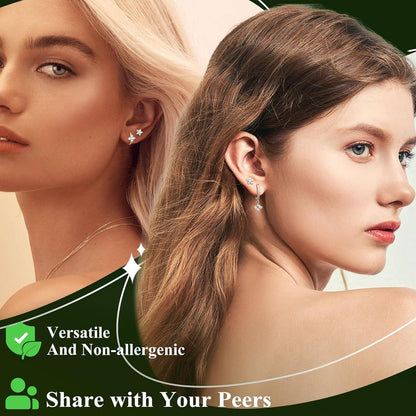 Damen Ohrringe Set Silber 925 Ohrstecker 14K Vergoldet Creolen Zirkonia